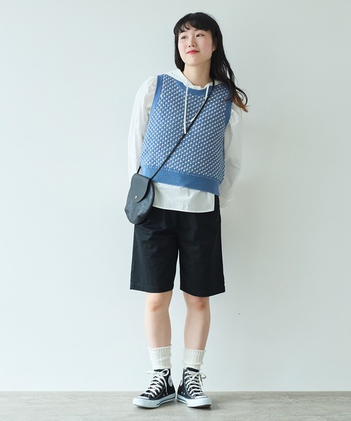 bulle de savon（ビュルデサボン）の「甘撚りライトチノクロス　ハーフパンツ（チノパンツ・レディース・ブラック/ベージュ・FREE）」の14枚目の写真