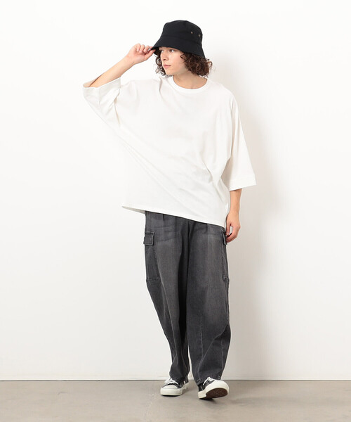 Purple&Yellow（パープルアンドイエロー）の「デニムカーゴワイドテーパードパンツ（デニムパンツ・メンズ・ケミカルウォッシュ/ブラック・X-SMALL/SMALL/MEDIUM/LARGE）」の12枚目の写真