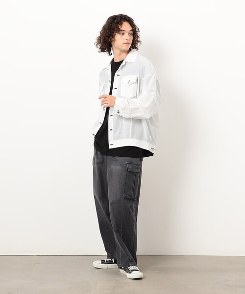 Purple&Yellow（パープルアンドイエロー）の「デニムカーゴワイドテーパードパンツ（デニムパンツ・メンズ・ケミカルウォッシュ/ブラック・X-SMALL/SMALL/MEDIUM/LARGE）」の13枚目の写真