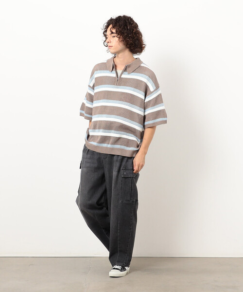 Purple&Yellow（パープルアンドイエロー）の「デニムカーゴワイドテーパードパンツ（デニムパンツ・メンズ・ケミカルウォッシュ/ブラック・X-SMALL/SMALL/MEDIUM/LARGE）」の14枚目の写真