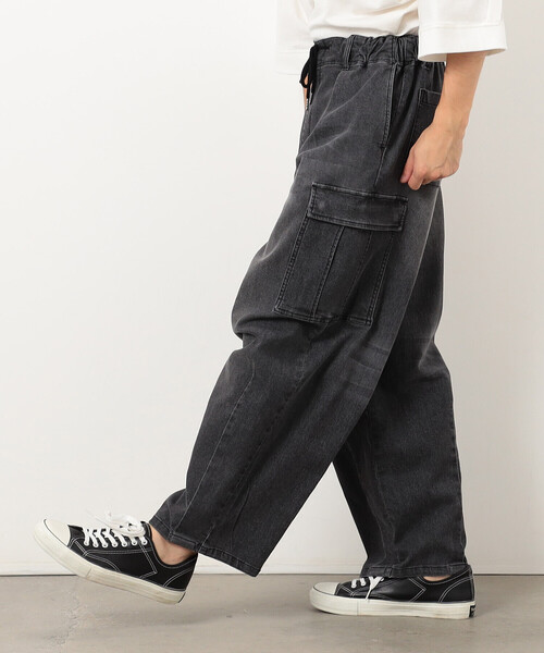 Purple&Yellow（パープルアンドイエロー）の「デニムカーゴワイドテーパードパンツ（デニムパンツ・メンズ・ケミカルウォッシュ/ブラック・X-SMALL/SMALL/MEDIUM/LARGE）」の15枚目の写真