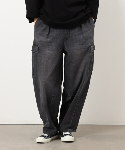 Purple&Yellow（パープルアンドイエロー）の「デニムカーゴワイドテーパードパンツ（デニムパンツ・メンズ・ケミカルウォッシュ/ブラック・X-SMALL/SMALL/MEDIUM/LARGE）」の17枚目の写真