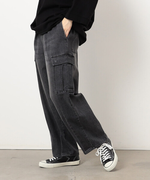 Purple&Yellow（パープルアンドイエロー）の「デニムカーゴワイドテーパードパンツ（デニムパンツ・メンズ・ケミカルウォッシュ/ブラック・X-SMALL/SMALL/MEDIUM/LARGE）」の18枚目の写真