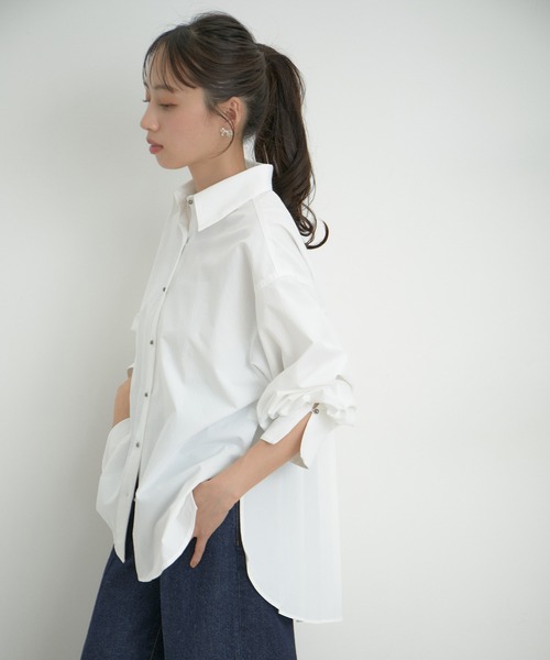 VIS(ビス)の「【近赤外線対策/UVケア】バックプリーツシャツ(シャツ/ブラウス・レディース・サックスブルー/ホワイト/ピンク/ネイビー・FREE)」の9枚目の写真