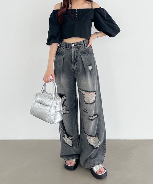 Heather（ヘザー）の「フロントホックブラウス（半袖）　137988（シャツ/ブラウス・レディース・アイボリー/ブラック/ライラック・FREE）」の21枚目の写真