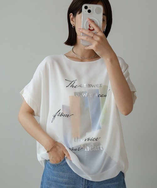 Bou Jeloud（ブージュルード）の「シアーレイヤードコラージュＴシャツ（Tシャツ/カットソー・レディース・オフホワイト/ブラック・FREE）」の2枚目の写真