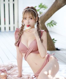 suger nine 水着　新品ピンクMサイズ sugar nine 水着 袖ありギャザーハイウエストビキニ レディース