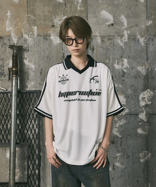 ILL'S(イルズ)の「襟付き半袖サッカーTシャツ ユニフォームライク メンズ レディース(Tシャツ/カットソー・メンズ・ホワイト/ブラック/ネイビー・M/L)」の10枚目の写真