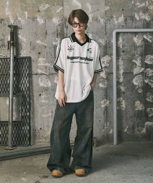ILL'S(イルズ)の「襟付き半袖サッカーTシャツ ユニフォームライク メンズ レディース(Tシャツ/カットソー・メンズ・ホワイト/ブラック/ネイビー・M/L)」の16枚目の写真