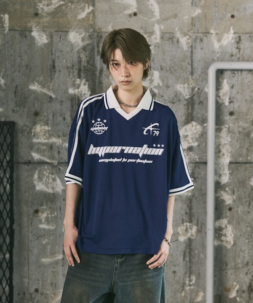ILL'S(イルズ)の「襟付き半袖サッカーTシャツ ユニフォームライク メンズ レディース(Tシャツ/カットソー・メンズ・ホワイト/ブラック/ネイビー・M/L)」の21枚目の写真