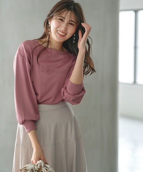ANY SIS(エニィスィス)の「【洗える】ミニ裏毛エンボスロゴ カットソー(Tシャツ/カットソー・レディース・グレー系/アイボリー系/ピンク系・0)」の3枚目の写真