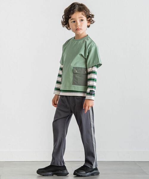 BeBe（ベベ）の「ツイルニットサイドテープロングパンツ(90~150cm)（スウェットパンツ・キッズ・イエロー/ブラック・110cm/120cm/130cm/140cm/150cm/100cm/90cm）」の7枚目の写真