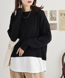 ワッフル裾切り替え長袖Tシャツ