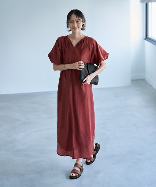 STYLE DELI(スタイルデリ)の「バルーンスリーブラグラン楊柳ワンピース(ワンピース・レディース・ブラック/レッド系その他・SMALL/MEDIUM)」の7枚目の写真