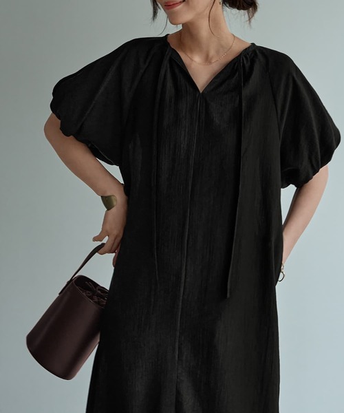 STYLE DELI(スタイルデリ)の「バルーンスリーブラグラン楊柳ワンピース(ワンピース・レディース・ブラック/レッド系その他・SMALL/MEDIUM)」の10枚目の写真