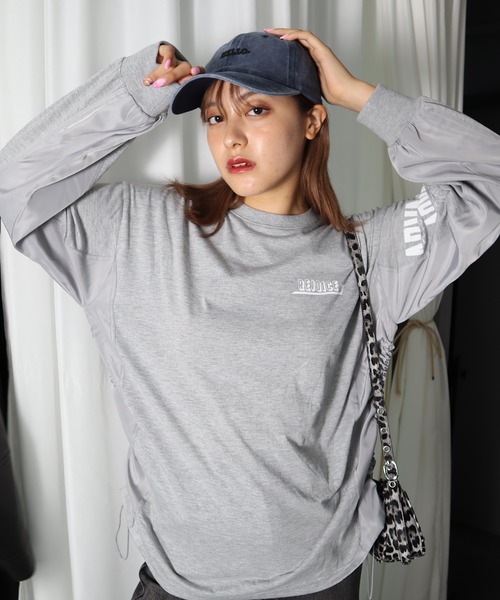 セール】サイドギャザーナイロン切替ロングTシャツ（Tシャツ
