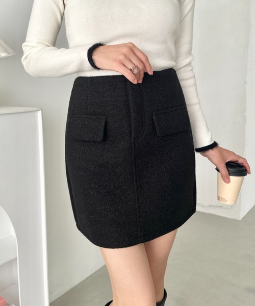 CLEA(クレア)の「インパン裏地付きツイードリボンミニスカート(スカート・レディース・ブラック/グレー・M)」の12枚目の写真