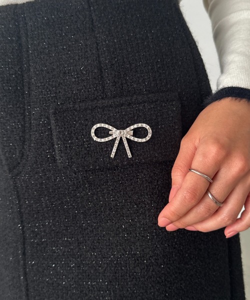 CLEA(クレア)の「インパン裏地付きツイードリボンミニスカート(スカート・レディース・ブラック/グレー・M)」の4枚目の写真