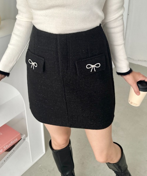 CLEA(クレア)の「インパン裏地付きツイードリボンミニスカート(スカート・レディース・ブラック/グレー・M)」の5枚目の写真