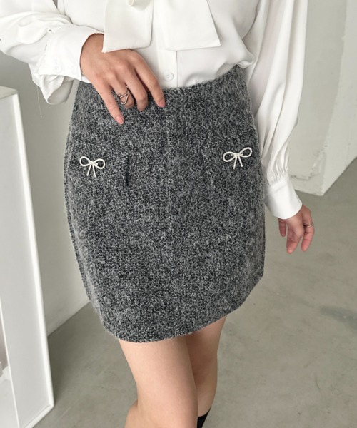 CLEA(クレア)の「インパン裏地付きツイードリボンミニスカート(スカート・レディース・ブラック/グレー・M)」の20枚目の写真