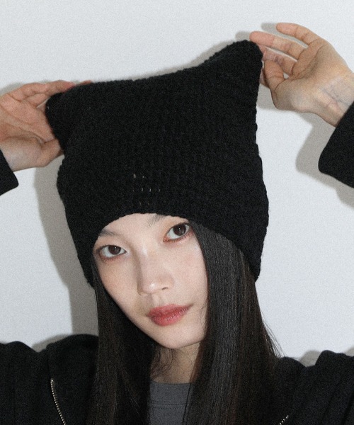 MSG(エムエスジー)の「Buyer's Select/ 2TYPE猫耳 ワッチキャップ ニット帽(ニットキャップ/ビーニー・レディース・ブラック系/ブルー系/グレー系/ブラック・FREE)」の2枚目の写真