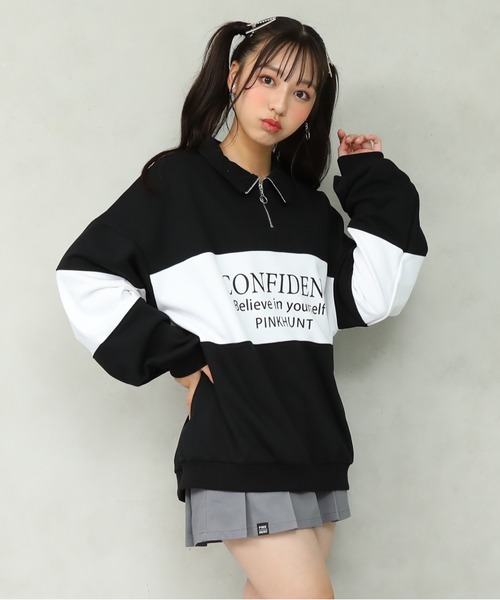 PINKHUNT ピンクハント 切り替え ハーフジップ トレーナー 0108K（スウェット）｜PINKHUNT（ピンクハント）