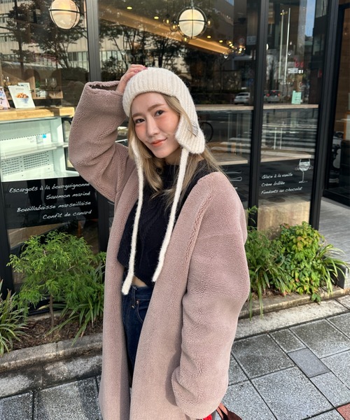 StyleSea（スタイルシー）の「耳当てニットバラクラバ（ニットキャップ/ビーニー・レディース・グレー/ベビーピンク/サックスブルー/アイボリー/ブラック・FREE）」の11枚目の写真