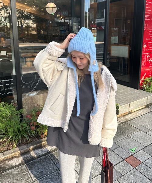 StyleSea（スタイルシー）の「耳当てニットバラクラバ（ニットキャップ/ビーニー・レディース・グレー/ベビーピンク/サックスブルー/アイボリー/ブラック・FREE）」の18枚目の写真