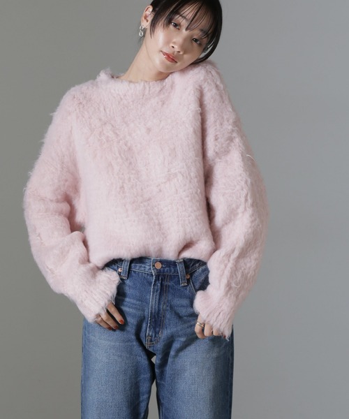 NANO universe（ナノユニバース）の「カール起毛クルーネックニット（ニット/セーター・レディース・ピンク/グレー系その他4/チャコール・FREE）」の3枚目の写真