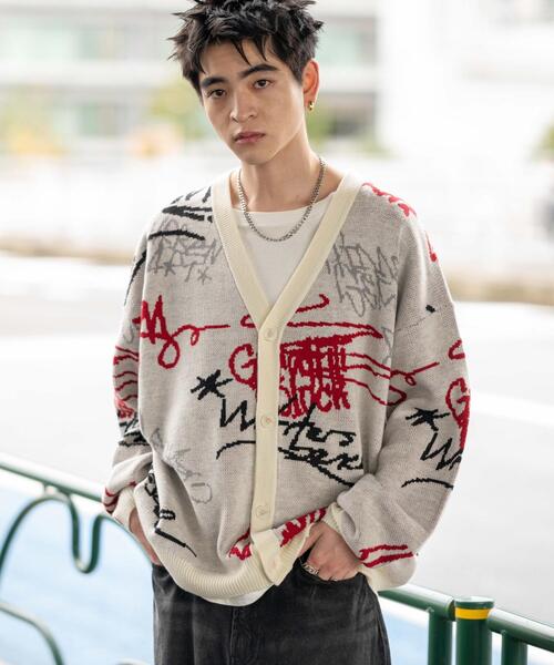 WEGO(ウィゴー)の「WEGO/リラックスフィットパターンカーディガン(カーディガン/ボレロ・メンズ・ブラック/ホワイト系その他2/ホワイト/ネイビー・MEDIUM/LARGE)」の1枚目の写真