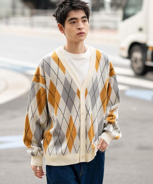 WEGO(ウィゴー)の「WEGO/リラックスフィットパターンカーディガン(カーディガン/ボレロ・メンズ・ブラック/ホワイト系その他2/ホワイト/ネイビー・MEDIUM/LARGE)」の3枚目の写真