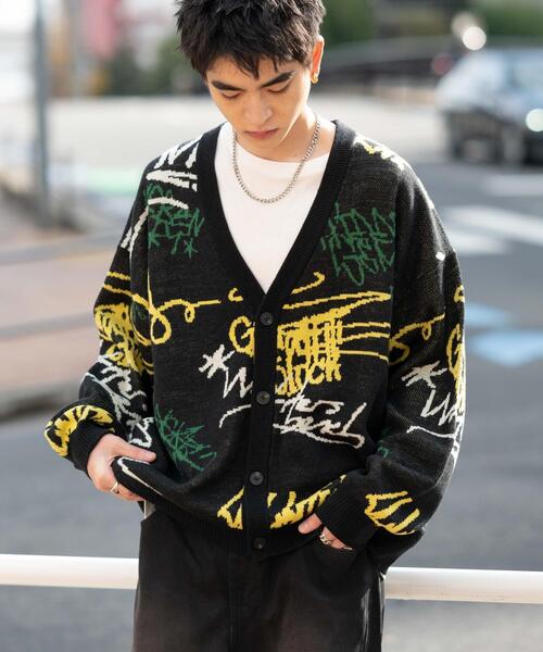 WEGO(ウィゴー)の「WEGO/リラックスフィットパターンカーディガン(カーディガン/ボレロ・メンズ・ブラック/ホワイト系その他2/ホワイト/ネイビー・MEDIUM/LARGE)」の4枚目の写真
