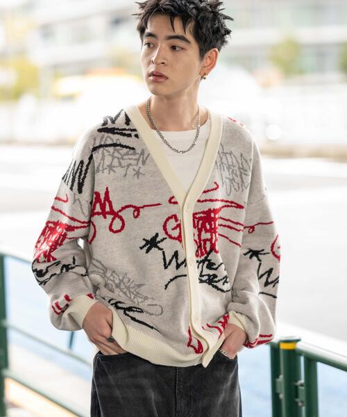WEGO(ウィゴー)の「WEGO/リラックスフィットパターンカーディガン(カーディガン/ボレロ・メンズ・ブラック/ホワイト系その他2/ホワイト/ネイビー・MEDIUM/LARGE)」の12枚目の写真