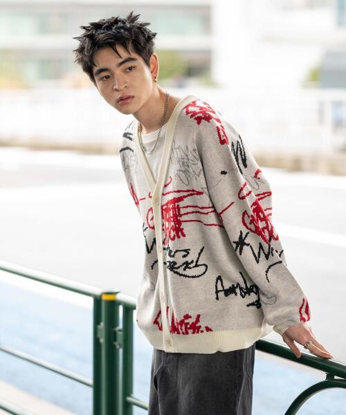WEGO(ウィゴー)の「WEGO/リラックスフィットパターンカーディガン(カーディガン/ボレロ・メンズ・ブラック/ホワイト系その他2/ホワイト/ネイビー・MEDIUM/LARGE)」の13枚目の写真