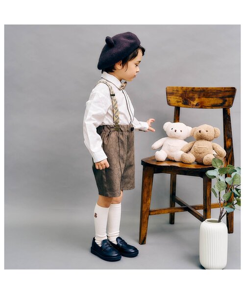 apres les cours(アプレレクール)の「tinybear ロゴ刺繍ハイソックス(ソックス/靴下・キッズ・ブラウン/アイボリー・21/18/15 /12)」の3枚目の写真