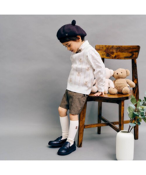 apres les cours(アプレレクール)の「tinybear ロゴ刺繍ハイソックス(ソックス/靴下・キッズ・ブラウン/アイボリー・21/18/15 /12)」の4枚目の写真