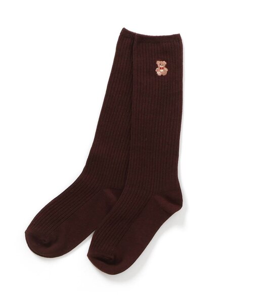 apres les cours(アプレレクール)の「tinybear ロゴ刺繍ハイソックス(ソックス/靴下・キッズ・ブラウン/アイボリー・21/18/15 /12)」の11枚目の写真