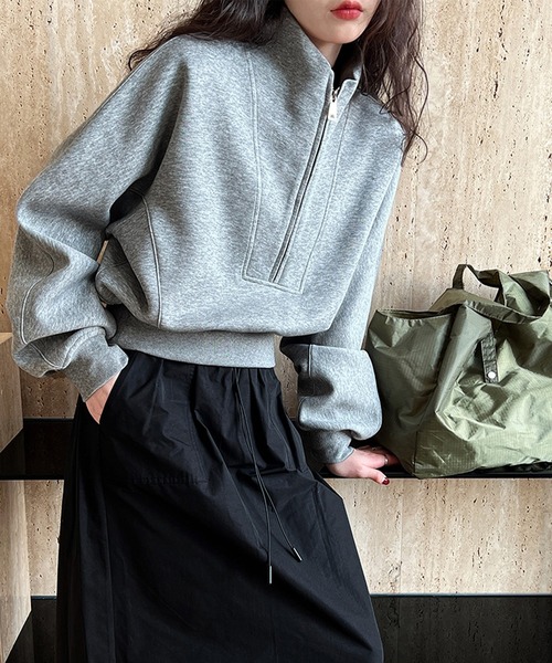 SUWDEE(スーディー)の「half zip sweat pullover(スウェット・レディース・アイボリー/グレイッシュベージュ/グレー・FREE)」の3枚目の写真
