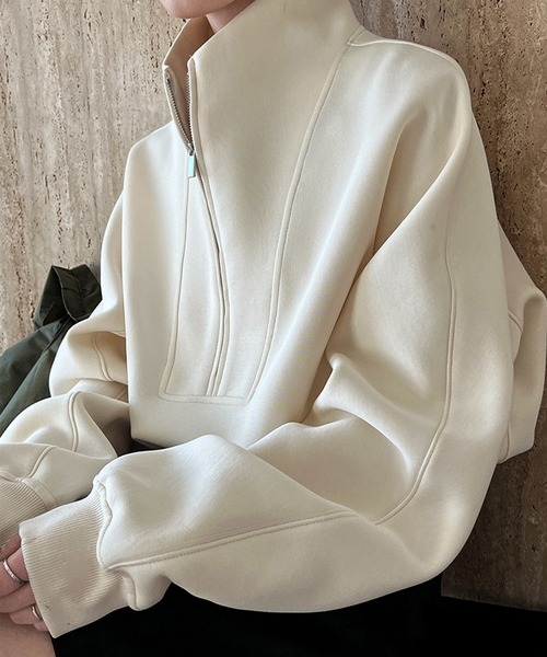 SUWDEE(スーディー)の「half zip sweat pullover(スウェット・レディース・アイボリー/グレイッシュベージュ/グレー・FREE)」の5枚目の写真