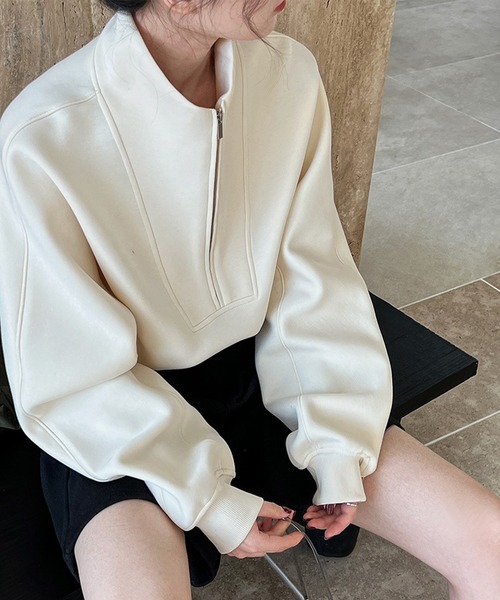SUWDEE(スーディー)の「half zip sweat pullover(スウェット・レディース・アイボリー/グレイッシュベージュ/グレー・FREE)」の7枚目の写真