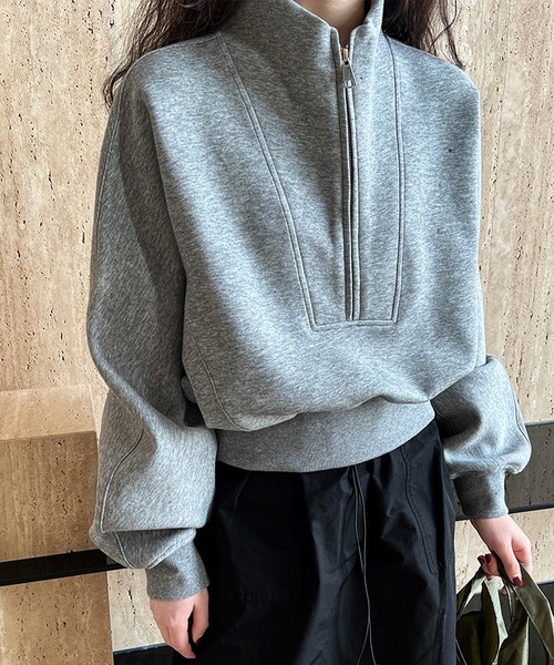 SUWDEE(スーディー)の「half zip sweat pullover(スウェット・レディース・アイボリー/グレイッシュベージュ/グレー・FREE)」の8枚目の写真