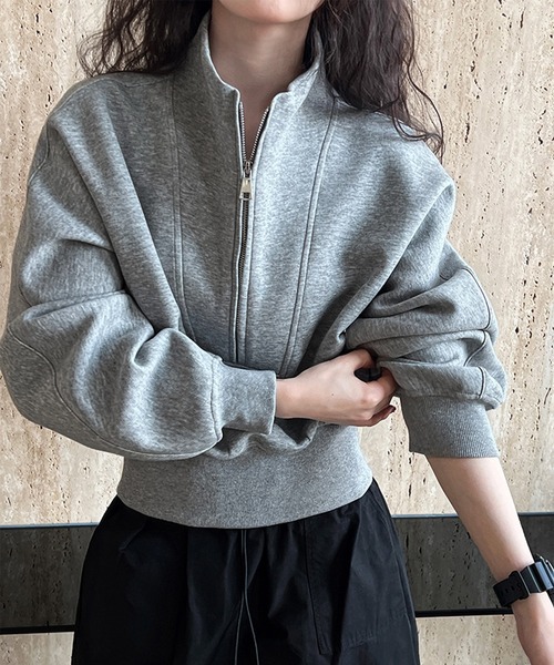SUWDEE(スーディー)の「half zip sweat pullover(スウェット・レディース・アイボリー/グレイッシュベージュ/グレー・FREE)」の9枚目の写真