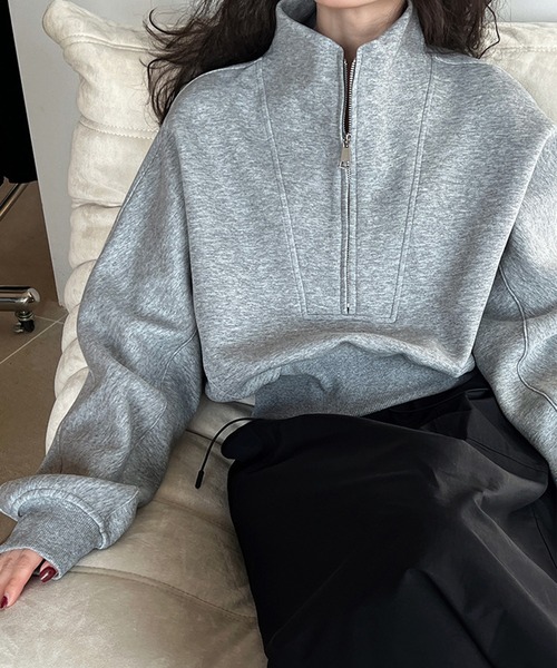 SUWDEE(スーディー)の「half zip sweat pullover(スウェット・レディース・アイボリー/グレイッシュベージュ/グレー・FREE)」の11枚目の写真