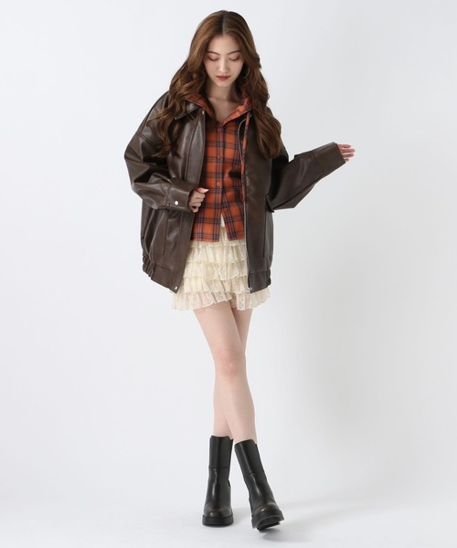 FOREVER 21（フォーエバー トゥエンティーワン）の「【2025SS】ヴィンテージライクフェイクレザービッグブルゾン（ブルゾン・レディース・グレー/ブラック/ブラウン/ナチュラル・FREE）」の21枚目の写真