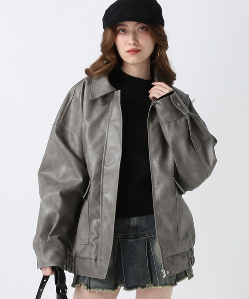 FOREVER 21（フォーエバー トゥエンティーワン）の「【2025SS】ヴィンテージライクフェイクレザービッグブルゾン（ブルゾン・レディース・グレー/ブラック/ブラウン/ナチュラル・FREE）」の18枚目の写真