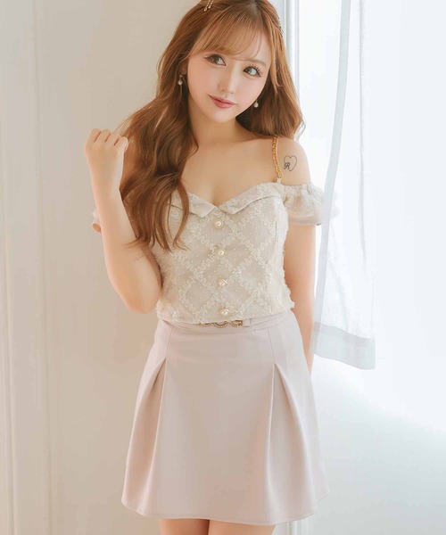 Tika オフショルダーレースミニドレス S ティカ Tika キャバドレスオフショルダーフリル袖 フロント