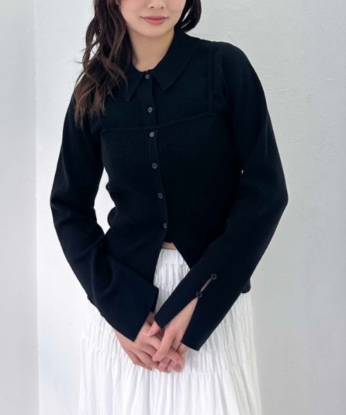 archives(アルシーヴ)の「ポロニットアンサンブル(ニット/セーター・レディース・ブラック/アイボリー/ピンク/グレー・MEDIUM)」の1枚目の写真