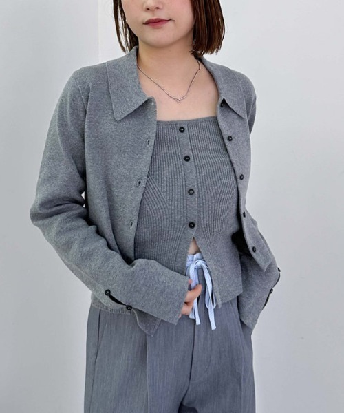 archives(アルシーヴ)の「ポロニットアンサンブル(ニット/セーター・レディース・ブラック/アイボリー/ピンク/グレー・MEDIUM)」の6枚目の写真