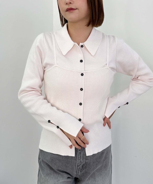 archives(アルシーヴ)の「ポロニットアンサンブル(ニット/セーター・レディース・ブラック/アイボリー/ピンク/グレー・MEDIUM)」の12枚目の写真