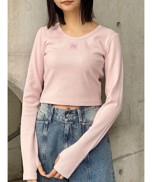 MURUA（ムルーア）の「マークロゴクロップドトップス（Tシャツ/カットソー・レディース・ブラック/グレー/ホワイト/ピンク/ネイビー・FREE）」の5枚目の写真